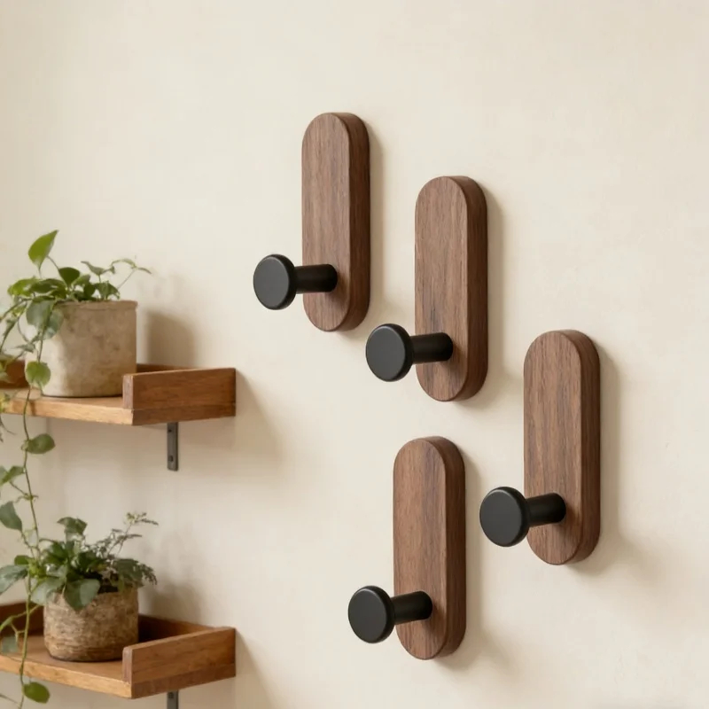 Robe Hook Adhesive - 자가 접착식 호두나무 벽걸이 후크 (코트,