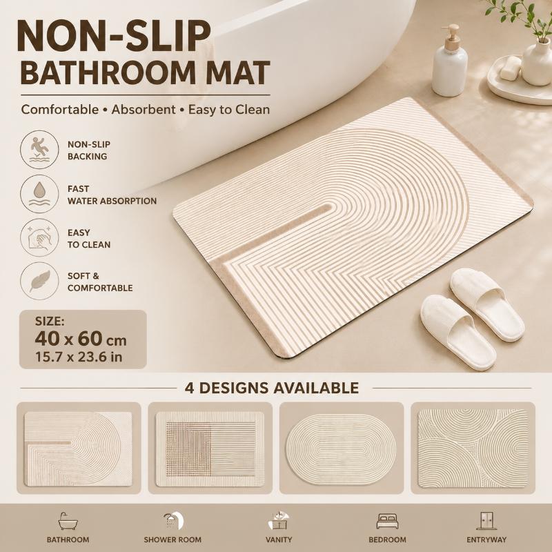 Non Slip Bath Mat - 베이지색 줄무늬 규조토 욕실 매트 빠른