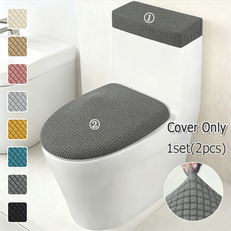 Home Bathroom With Two Toilets - 2개/세트 스트레치 변기 뚜껑 커버 및