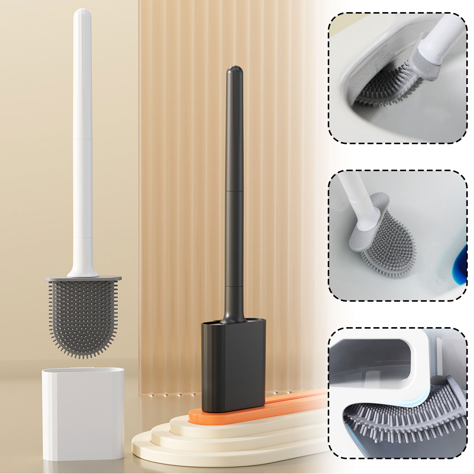 Toilet Brush Holder - 홀더가있는 실리콘 화장실 브러시 벽걸이 형